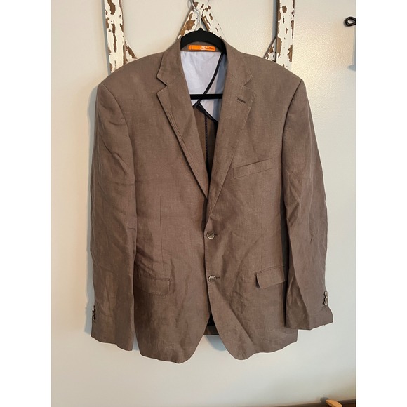 Bianco Brioni Pure Linen Suit Set Blazer Pants Beige 44L Top/38L Pants Italy - Picture 1 of 16